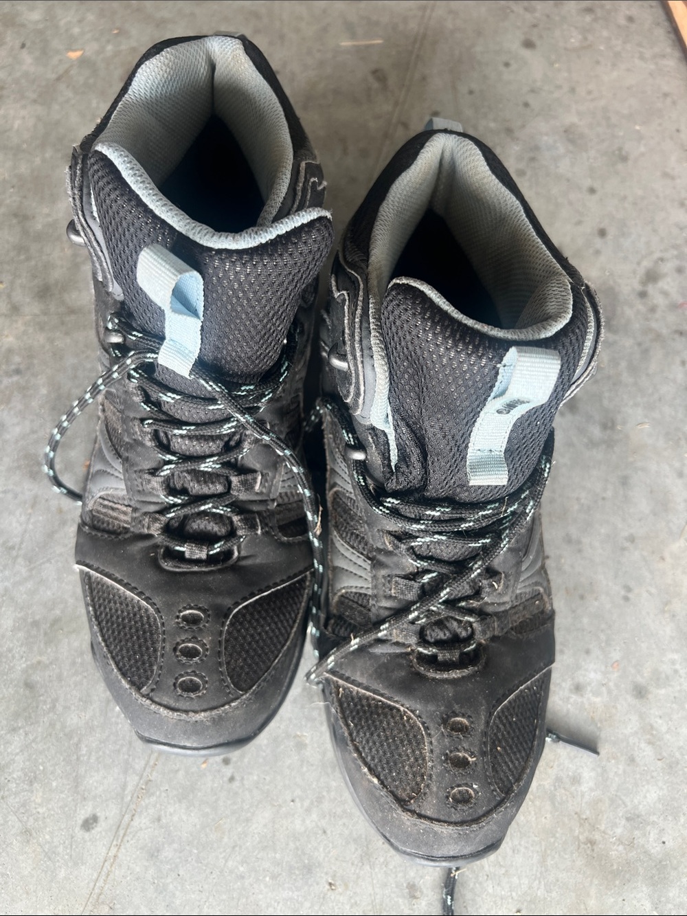 Women's Black Hiking Boots with Light Blue Accents